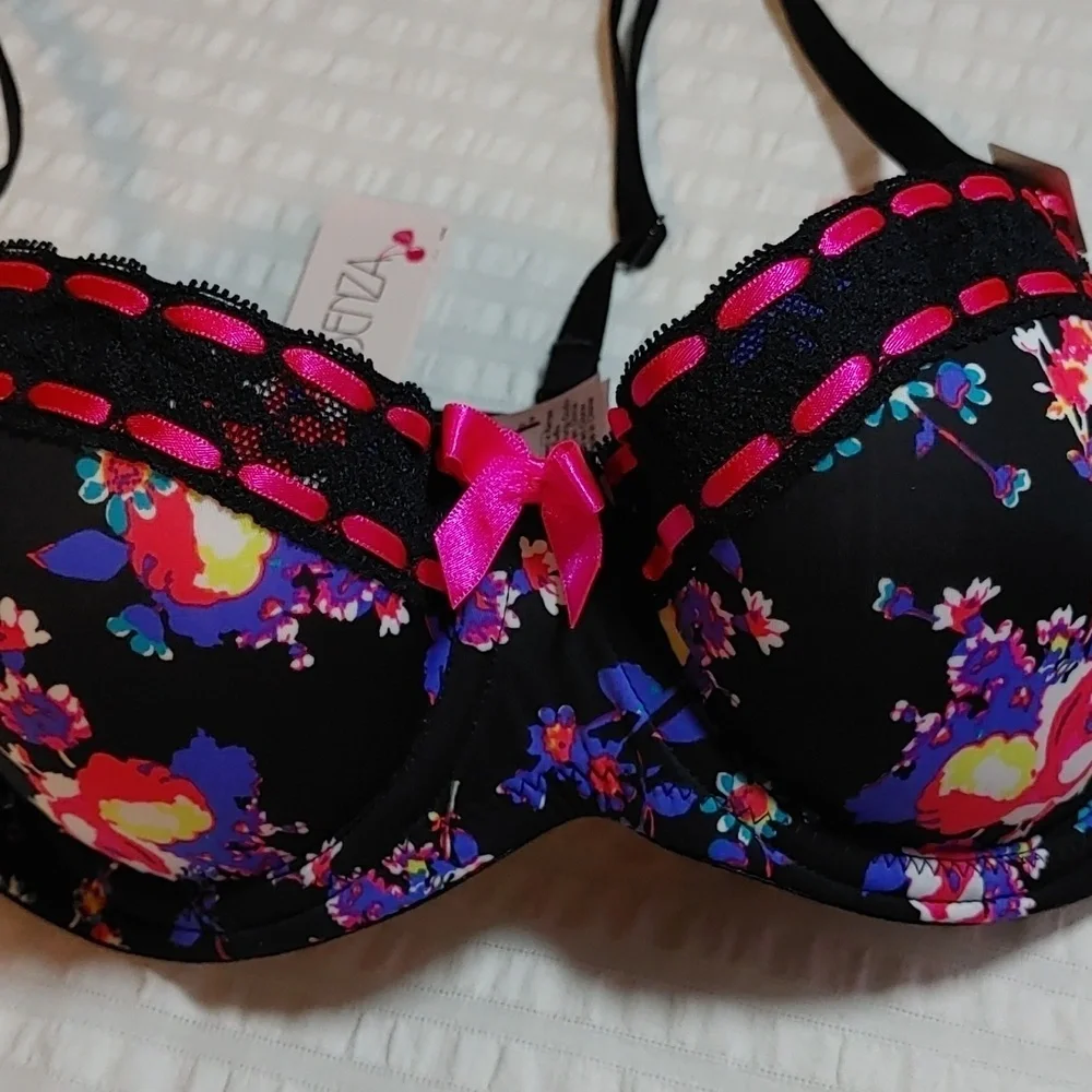 NWT BLACK MULTI FLORAL LA SENZA PERFECTLY ME PUSH UP BRA 34B - Picture 2 of 12